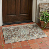 3' X 5' Chocolate And Brown Floral Medallion Washable Indoor Outdoor Area Rug