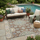 5' X 8' Chocolate And Brown Floral Medallion Washable Indoor Outdoor Area Rug