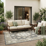 5' X 8' Graphite And Gray Floral Medallion Washable Indoor Outdoor Area Rug