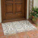 3' X 5' Ivory And Silver Floral Medallion Washable Indoor Outdoor Area Rug