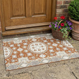 3' X 5' Orange And Ivory Floral Medallion Washable Indoor Outdoor Area Rug