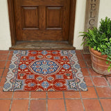 3' X 5' Red And Silver Floral Medallion Washable Indoor Outdoor Area Rug