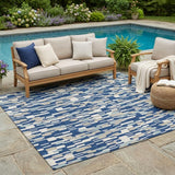 5' X 8' Blue And Silver Geometric Washable Indoor Outdoor Area Rug