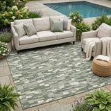 5' X 8' Green And Silver Geometric Washable Indoor Outdoor Area Rug