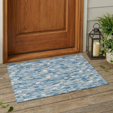 3' X 5' Denim Blue And Blue Geometric Washable Indoor Outdoor Area Rug