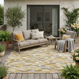 5' X 8' Gold And Beige Geometric Washable Indoor Outdoor Area Rug