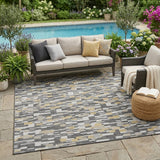 5' X 8' Gray And Silver Geometric Washable Indoor Outdoor Area Rug