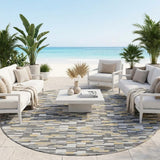 8' Gray And Silver Round Geometric Washable Indoor Outdoor Area Rug
