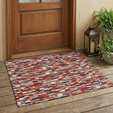 3' X 5' Red And Silver Geometric Washable Indoor Outdoor Area Rug