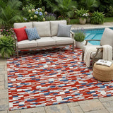 5' X 8' Red And Silver Geometric Washable Indoor Outdoor Area Rug