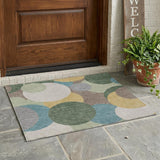 3' X 5' Green And Teal Blue Geometric Washable Indoor Outdoor Area Rug