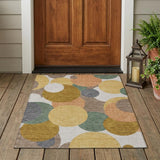 3' X 5' Gold And Walnut Geometric Washable Indoor Outdoor Area Rug