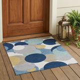 3' X 5' Navy Blue And Blue Geometric Washable Indoor Outdoor Area Rug