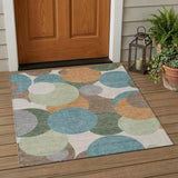 3' X 5' Teal Blue And Silver Geometric Washable Indoor Outdoor Area Rug