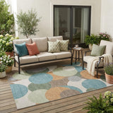 5' X 8' Teal Blue And Silver Geometric Washable Indoor Outdoor Area Rug