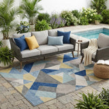 5' X 8' Blue And Silver Geometric Washable Indoor Outdoor Area Rug