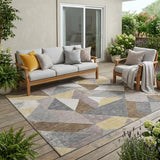 5' X 8' Brown And Silver Geometric Washable Indoor Outdoor Area Rug