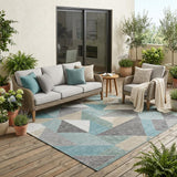 5' X 8' Teal Blue And Silver Geometric Washable Indoor Outdoor Area Rug