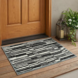 3' X 5' Black And Graphite Striped Washable Indoor Outdoor Area Rug