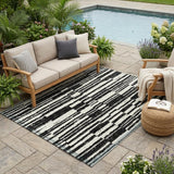 5' X 8' Black And Graphite Striped Washable Indoor Outdoor Area Rug