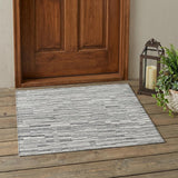 3' X 5' Graphite And Gray Striped Washable Indoor Outdoor Area Rug
