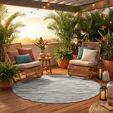 8' Graphite And Gray Round Striped Washable Indoor Outdoor Area Rug