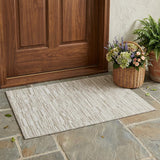 3' X 5' Ivory And Beige Striped Washable Indoor Outdoor Area Rug