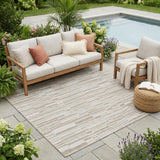 5' X 8' Ivory And Beige Striped Washable Indoor Outdoor Area Rug