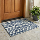 3' X 5' Navy Blue And Blue Striped Washable Indoor Outdoor Area Rug