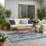 5' X 8' Navy Blue And Blue Striped Washable Indoor Outdoor Area Rug