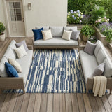 8' X 10' Navy Blue And Blue Striped Washable Indoor Outdoor Area Rug