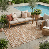 5' X 8' Orange And Beige Striped Washable Indoor Outdoor Area Rug