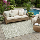 5' X 8' Sage And Green Striped Washable Indoor Outdoor Area Rug