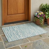 3' X 5' Teal Blue And Silver Striped Washable Indoor Outdoor Area Rug