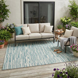 5' X 8' Teal Blue And Silver Striped Washable Indoor Outdoor Area Rug