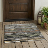 3' X 5' Black And Graphite Striped Washable Indoor Outdoor Area Rug