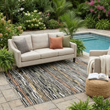 5' X 8' Black And Graphite Striped Washable Indoor Outdoor Area Rug