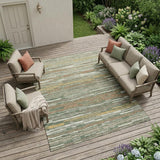 8' X 10' Green And Beige Striped Washable Indoor Outdoor Area Rug