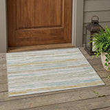 3' X 5' Linen And Ivory Striped Washable Indoor Outdoor Area Rug
