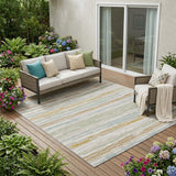 5' X 8' Linen And Ivory Striped Washable Indoor Outdoor Area Rug