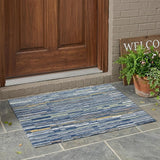 3' X 5' Navy Blue And Blue Striped Washable Indoor Outdoor Area Rug