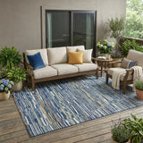 5' X 8' Navy Blue And Blue Striped Washable Indoor Outdoor Area Rug