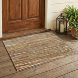 3' X 5' Orange And Beige Striped Washable Indoor Outdoor Area Rug