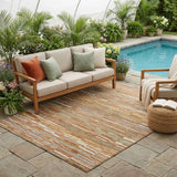 5' X 8' Orange And Beige Striped Washable Indoor Outdoor Area Rug