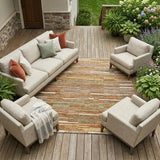 8' X 10' Orange And Beige Striped Washable Indoor Outdoor Area Rug