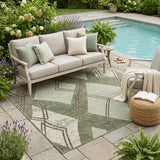 5' X 8' Olive Green And Beige Geometric Washable Indoor Outdoor Area Rug