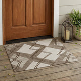 3' X 5' Linen And Ivory Geometric Washable Indoor Outdoor Area Rug