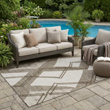5' X 8' Linen And Ivory Geometric Washable Indoor Outdoor Area Rug