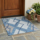 3' X 5' Sky Blue And Blue Geometric Washable Indoor Outdoor Area Rug