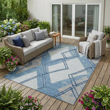 5' X 8' Sky Blue And Blue Geometric Washable Indoor Outdoor Area Rug